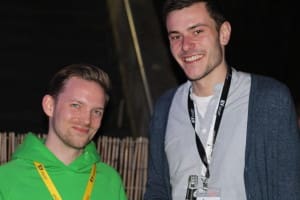 SessionLine Gründer Patrick beim Networken (mit Marc Stahlmann von Onlinemarketing.de) auf der Spätschicht.