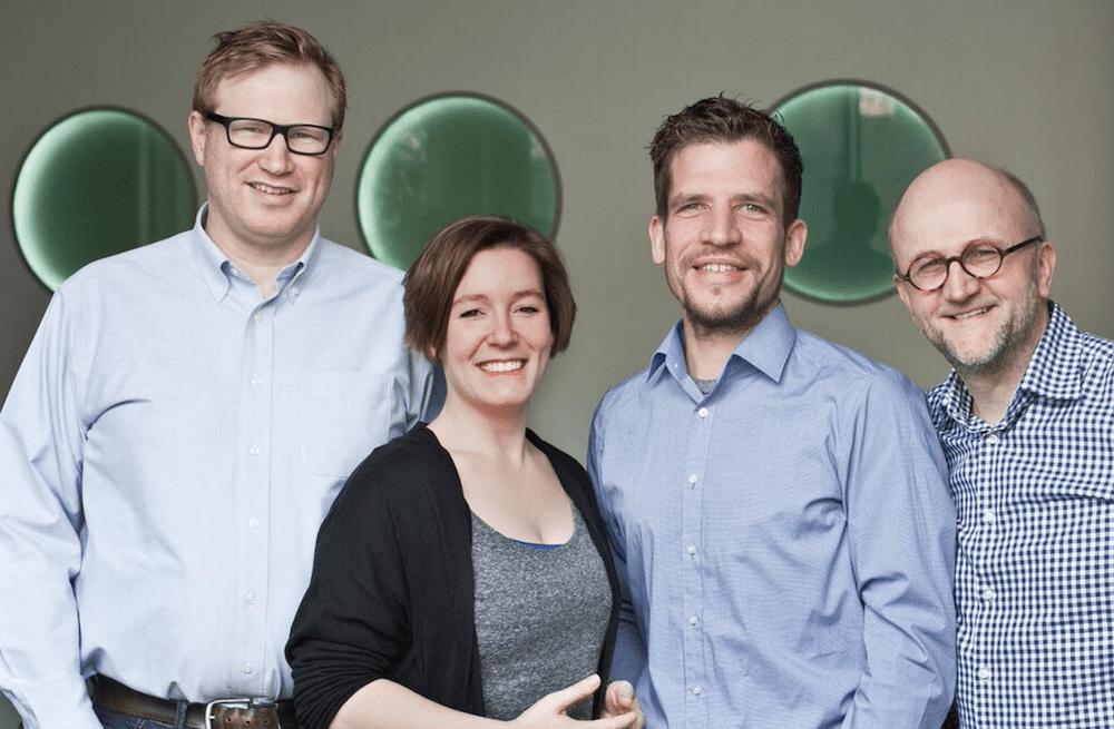 Das Management-Team des next media accelerators (v.l.n.r.): Nico Lumma, Jenni Schwanberg, Dirk Herzbach, Meinolf Ellers