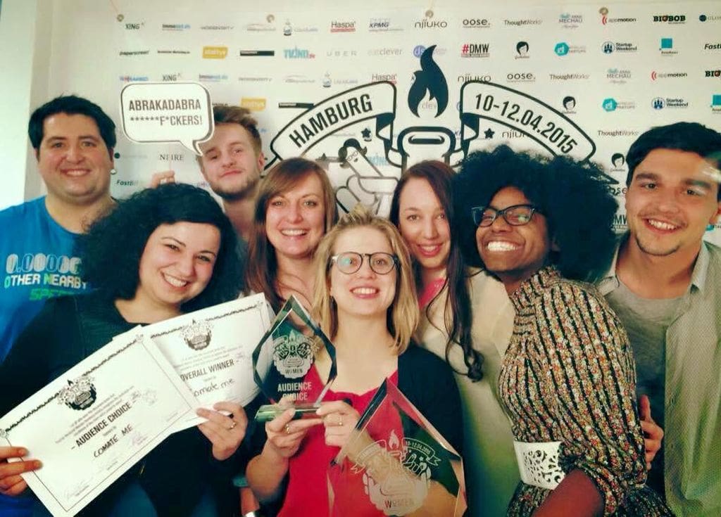 Das ursprüngliche Team von comate.me: Robert Rafai, Anna Aruschanian, Dennis Müller, Marina Guz, Veronika Reichboth, Caroline Bauer, Laura Smith und Moritz Albers