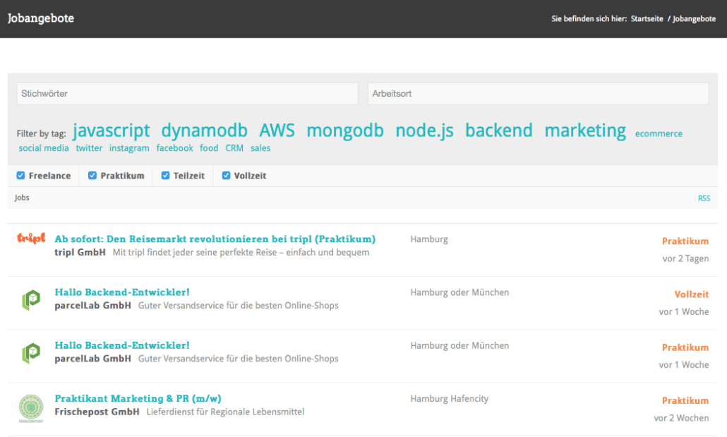 Immer prall gefüllt: Das Hamburg Startups Jobboard