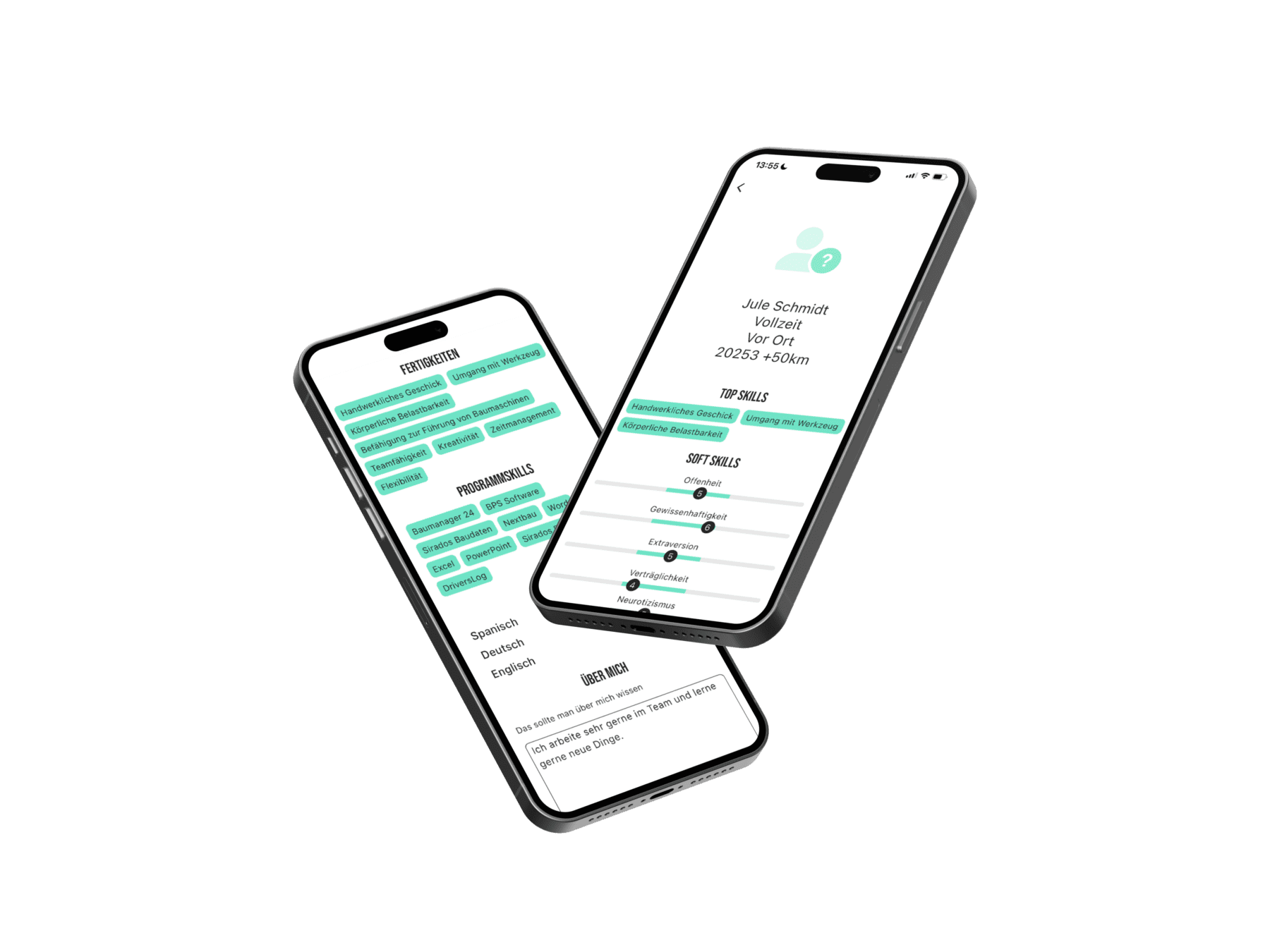 Die App von Skillbased; für Arbeitgeber gibt es eine Webapp.