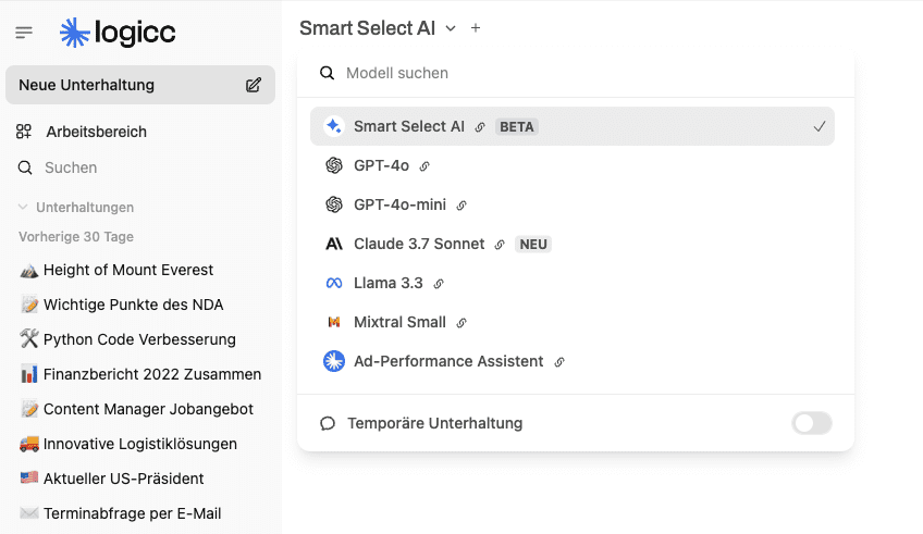 Screenshot von der Logic-Plattform
