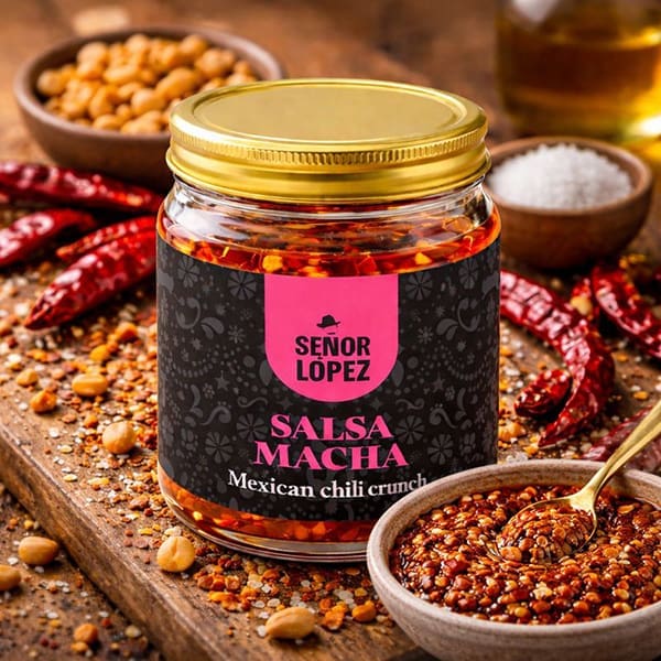 Der Chili Crunch Salsa Macha ist das Prunkstück im Sortiment. (Foto: Señor López)
